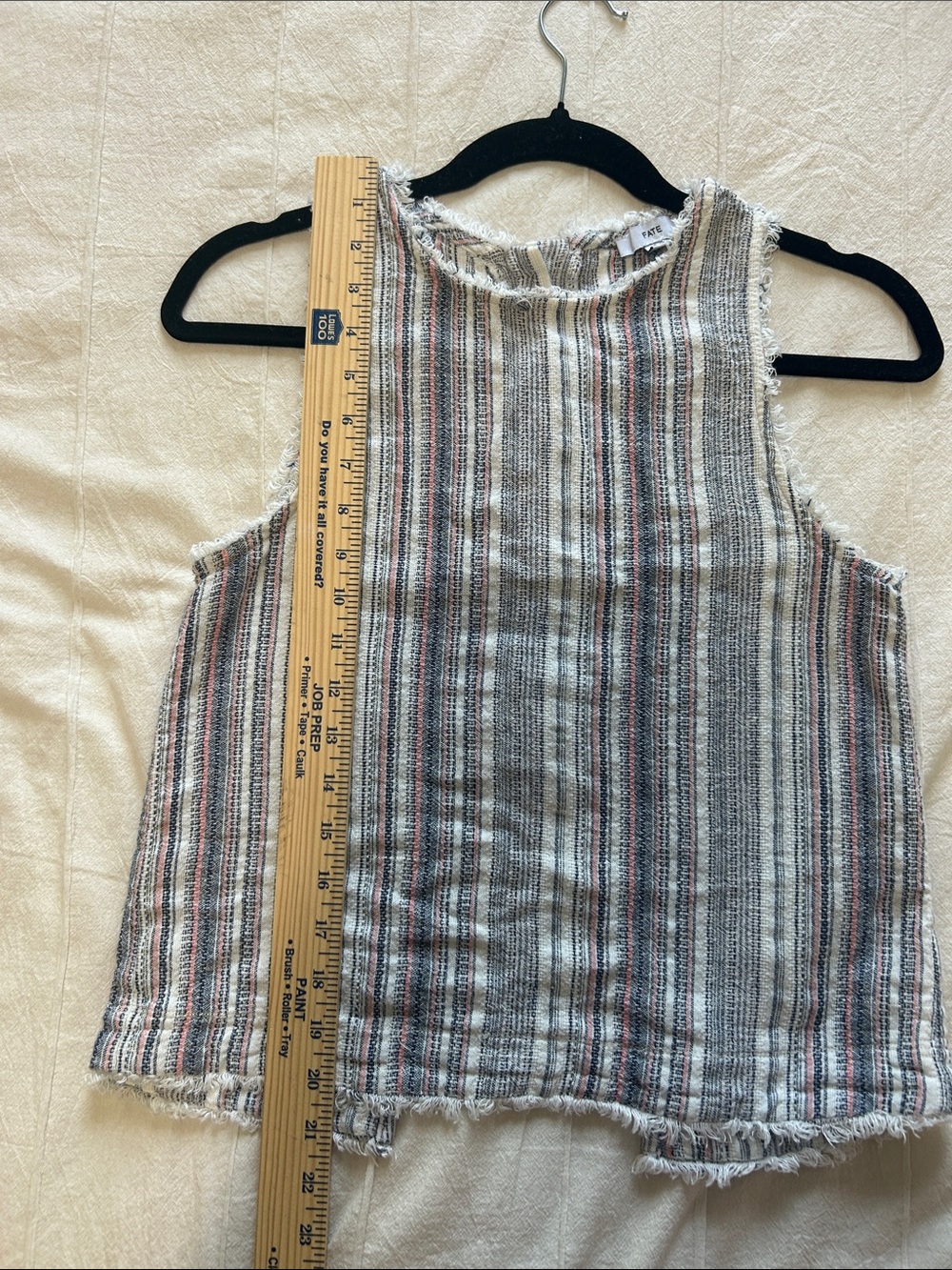 Fate Striped Frayed-Edge Cotton and Line. Tank Top in White, Navy & Pink - Picture 6 of 6